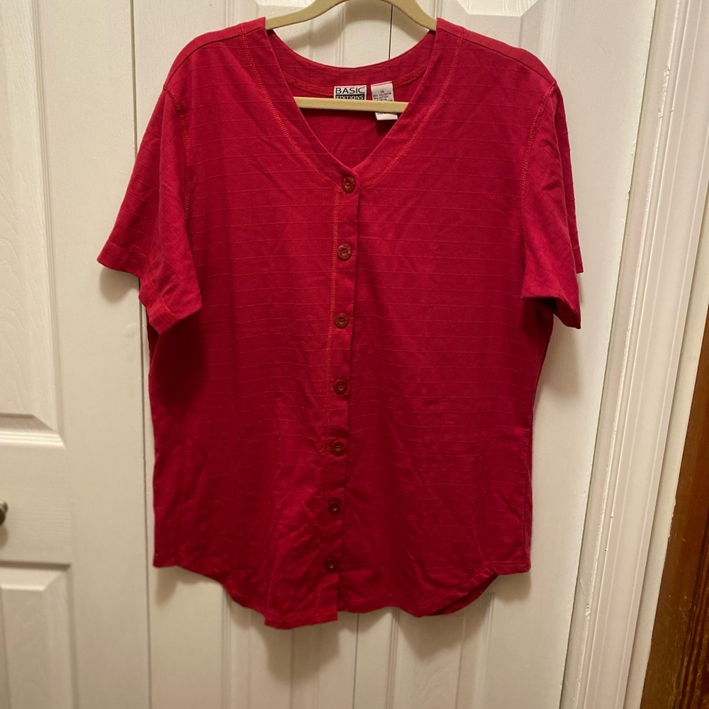 Basic Editions Pink Button-Up Shirt